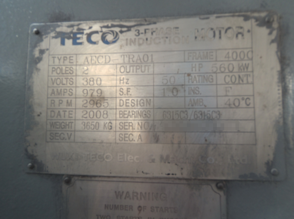 東元08年出廠大功率電機維修保養(yǎng) 業(yè)績案例 第2張 東元08年出廠大功率電機維修保養(yǎng) - TECO東元電機 | 變頻器·伺服電機·減速機·電機解決方案